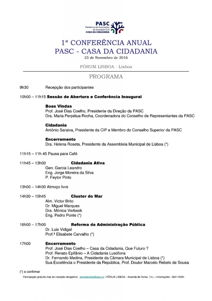 1ª Conferência Nacional da PASC - Casa da Cidadania